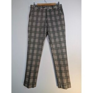Barabas Plaid Trousers Mens 30 (FITS 32x31) Grey Green Slim Fit Expandable Waist